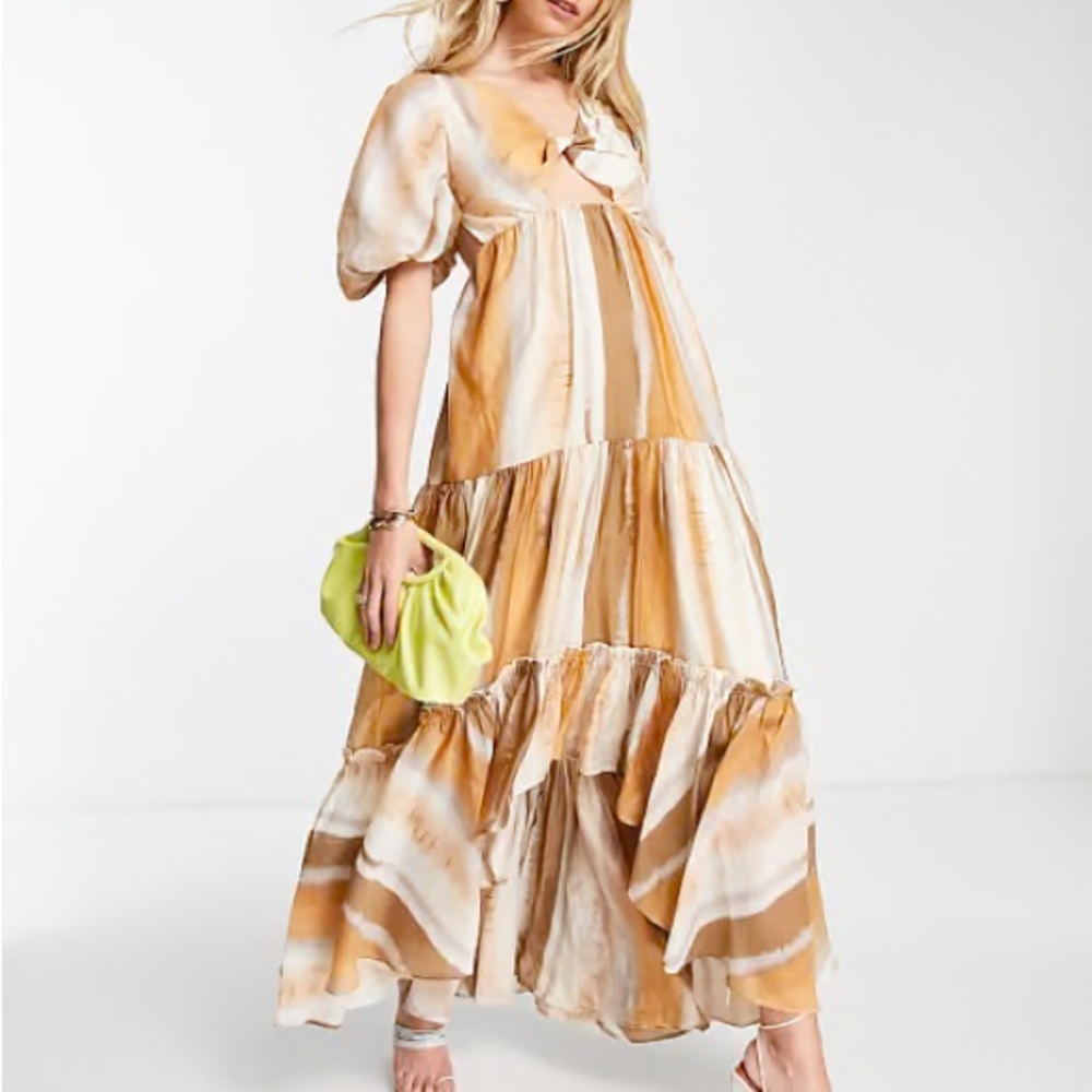 ASOS DESIGN tiered voile maxi dress with twist front detail in stripe